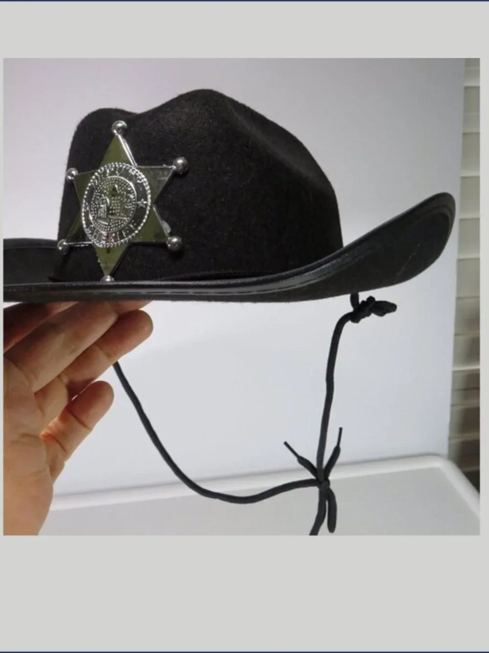 Vintage Kids Black Cowboy Hat Silver Deputy Sheriff Badge Felt Western Costume